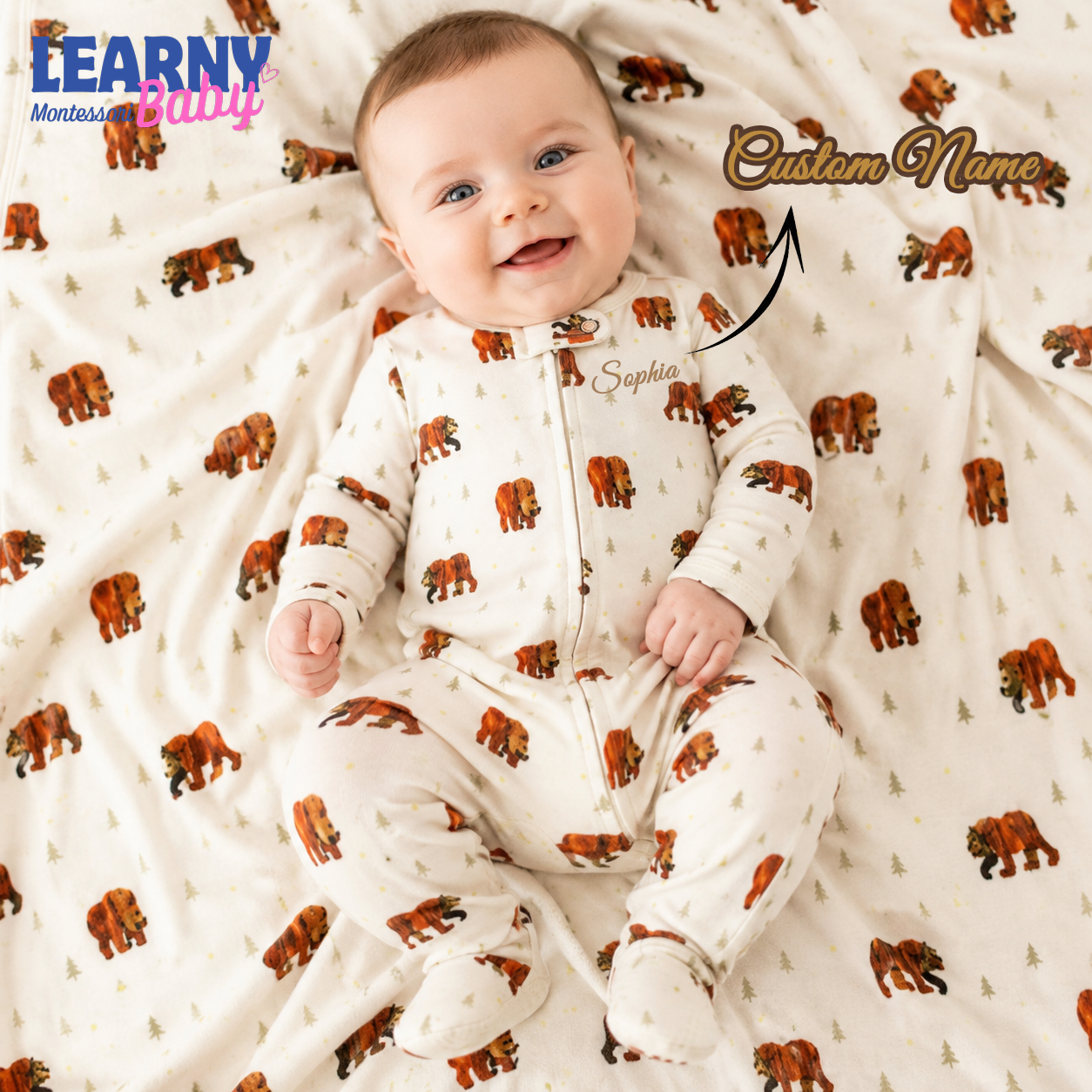 Woodland Bear Print Bamboo Zippy Footie Baby Pajamas – Unisex Infant Sleepwear