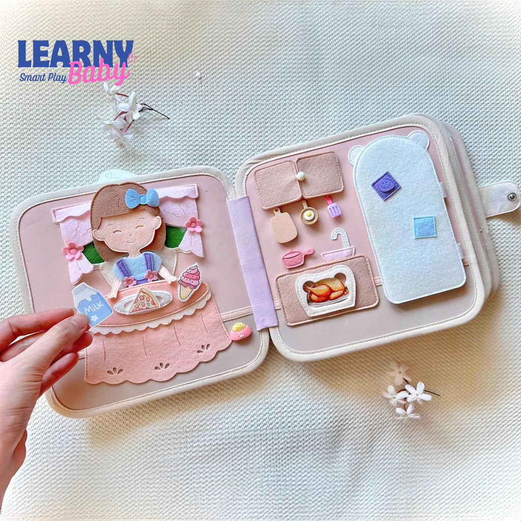 Felt Quiet Book Dollhouse for Toddlers – Cute House Busy Book, Montessori Soft Activity Book for Kids