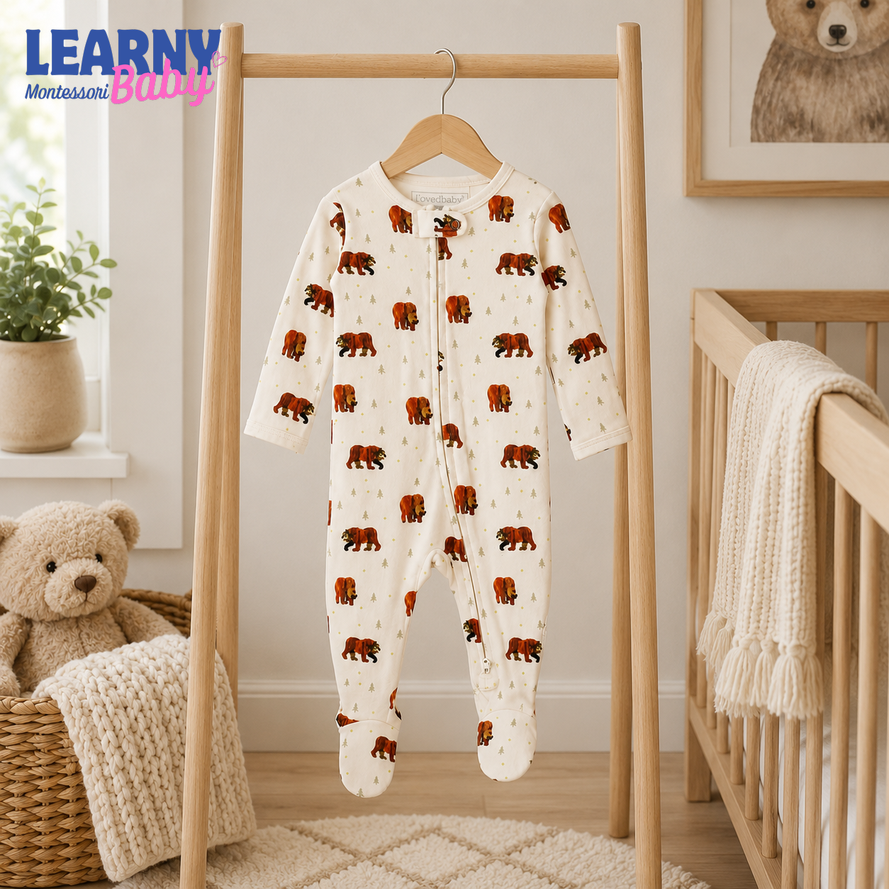 Woodland Bear Print Bamboo Zippy Footie Baby Pajamas – Unisex Infant Sleepwear