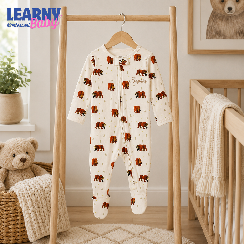 Woodland Bear Print Bamboo Zippy Footie Baby Pajamas – Unisex Infant Sleepwear
