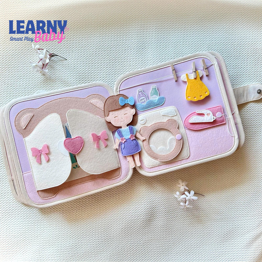 Felt Quiet Book Dollhouse for Toddlers – Cute House Busy Book, Montessori Soft Activity Book for Kids