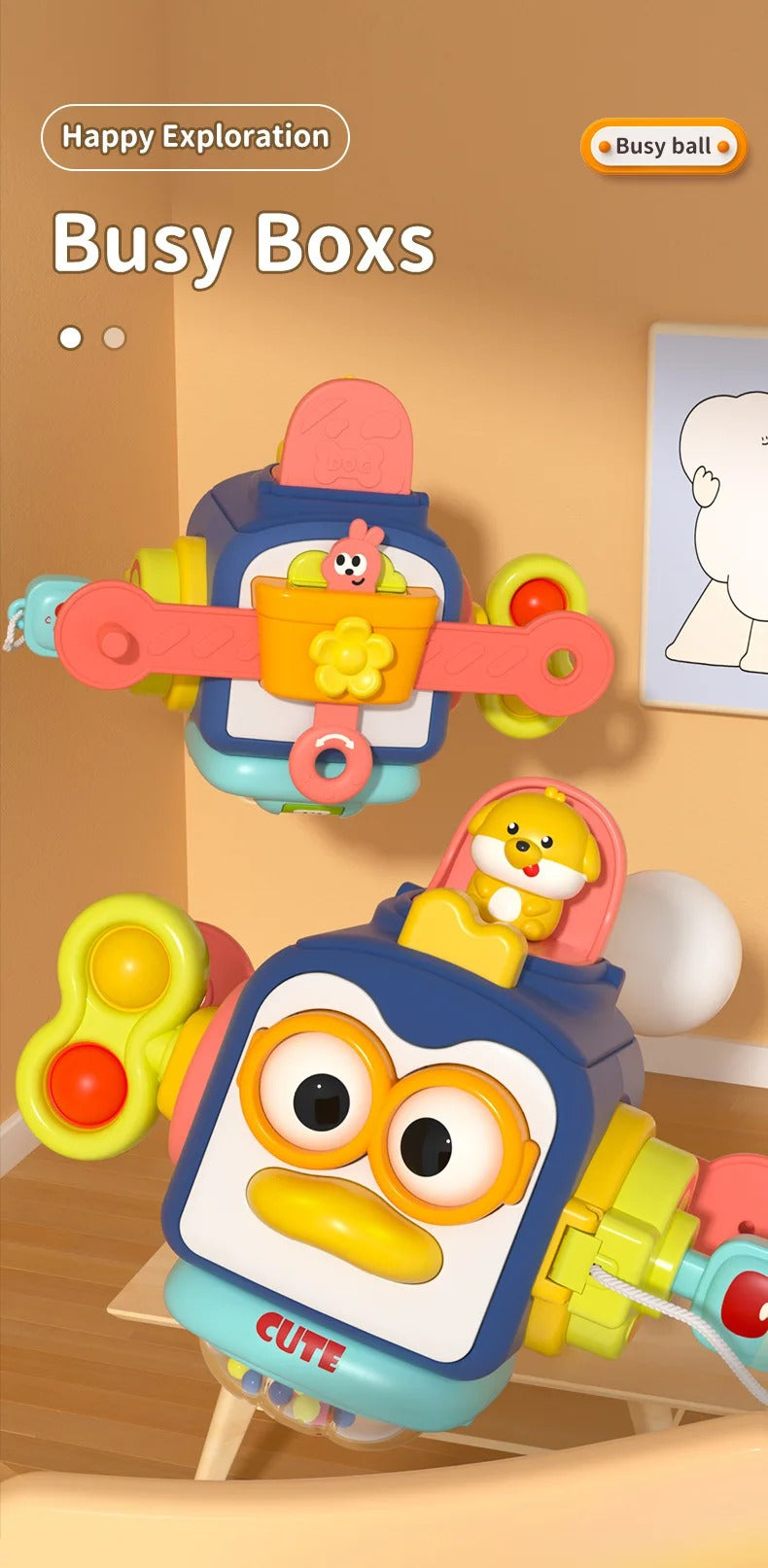 Montessori Busy Board Cube for Toddlers – Sensory Activity Travel Toy with Locks & Fine Motor Skills Learning Box