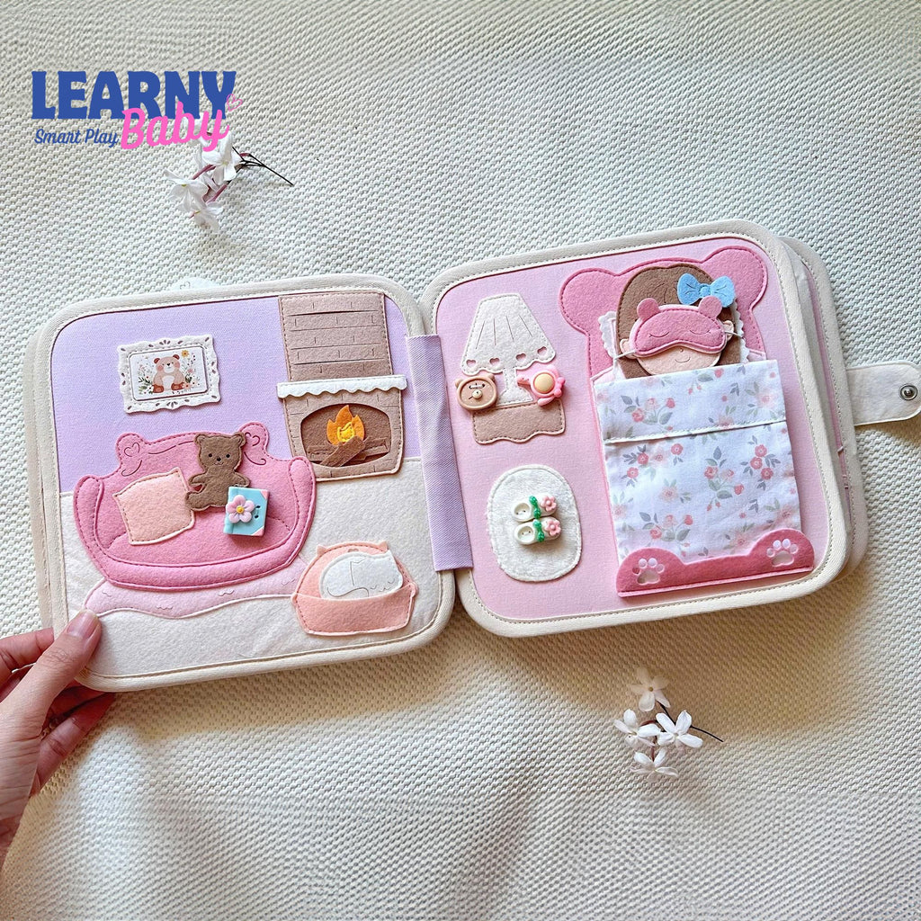Felt Quiet Book Dollhouse for Toddlers – Cute House Busy Book, Montessori Soft Activity Book for Kids