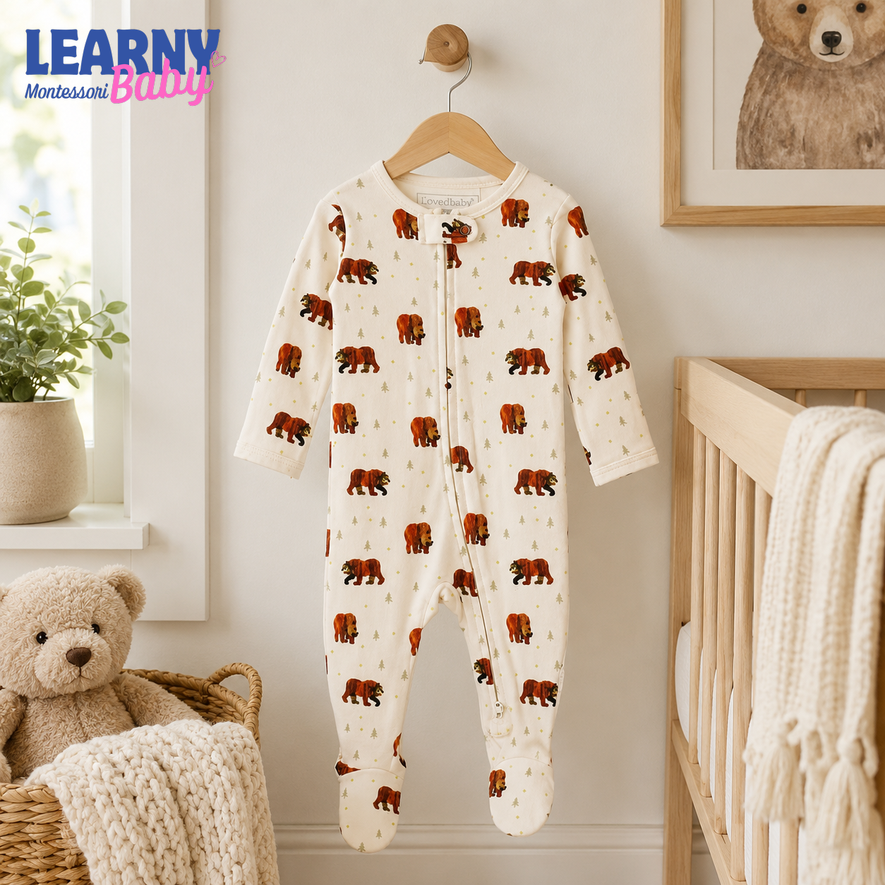 Woodland Bear Print Bamboo Zippy Footie Baby Pajamas – Unisex Infant Sleepwear