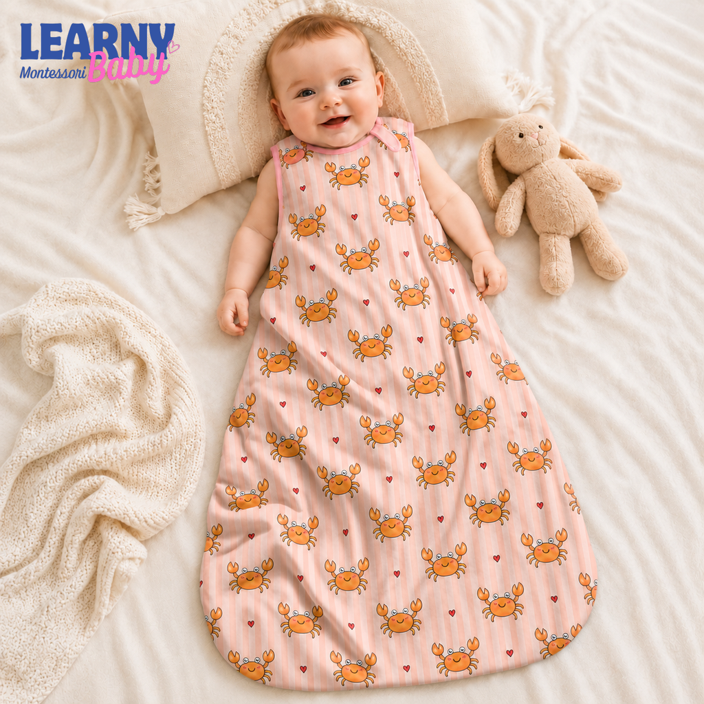 Pink Crab Bamboo Baby Sleep Sack, Soft Breathable Wearable Blanket for Infant and Toddler, Coastal Nursery Gift