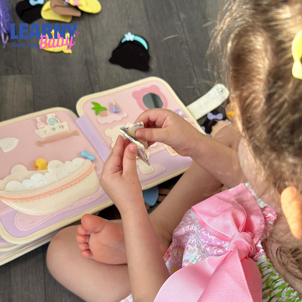 Felt Quiet Book Dollhouse for Toddlers – Cute House Busy Book, Montessori Soft Activity Book for Kids