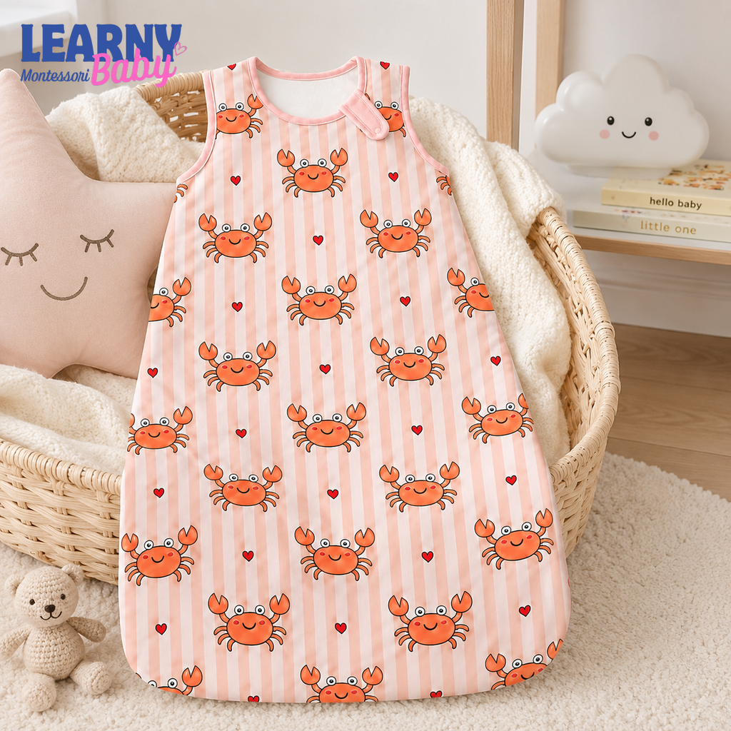Pink Crab Bamboo Baby Sleep Sack, Soft Breathable Wearable Blanket for Infant and Toddler, Coastal Nursery Gift