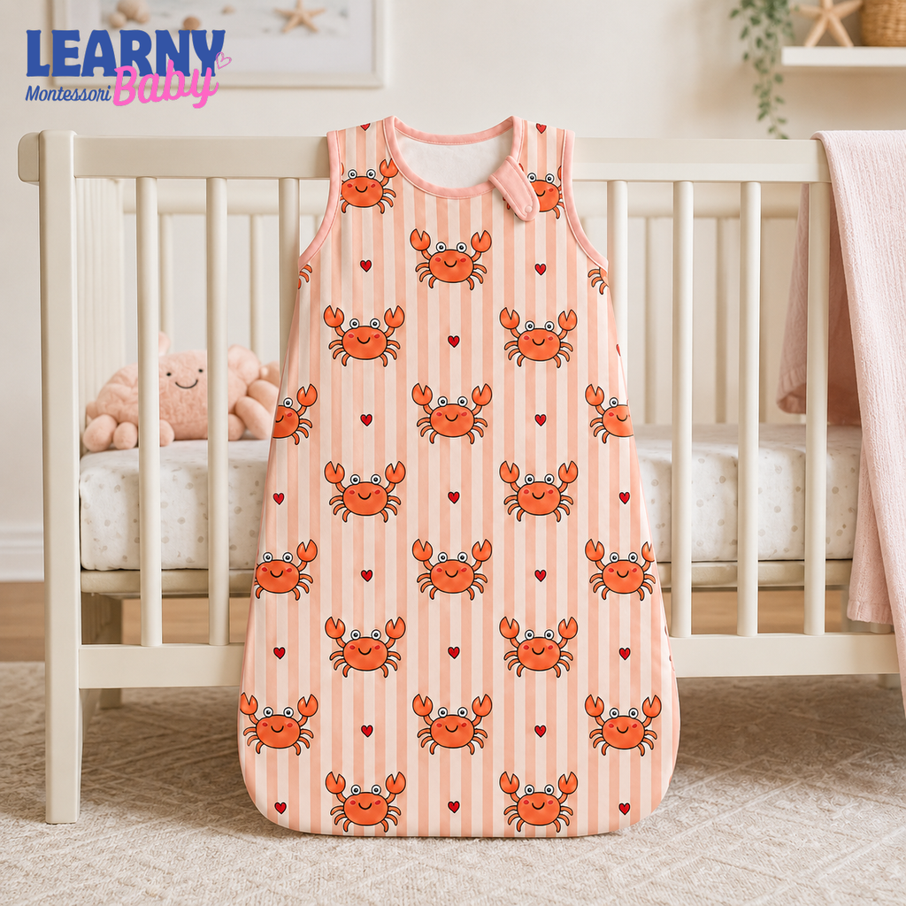 Pink Crab Bamboo Baby Sleep Sack, Soft Breathable Wearable Blanket for Infant and Toddler, Coastal Nursery Gift