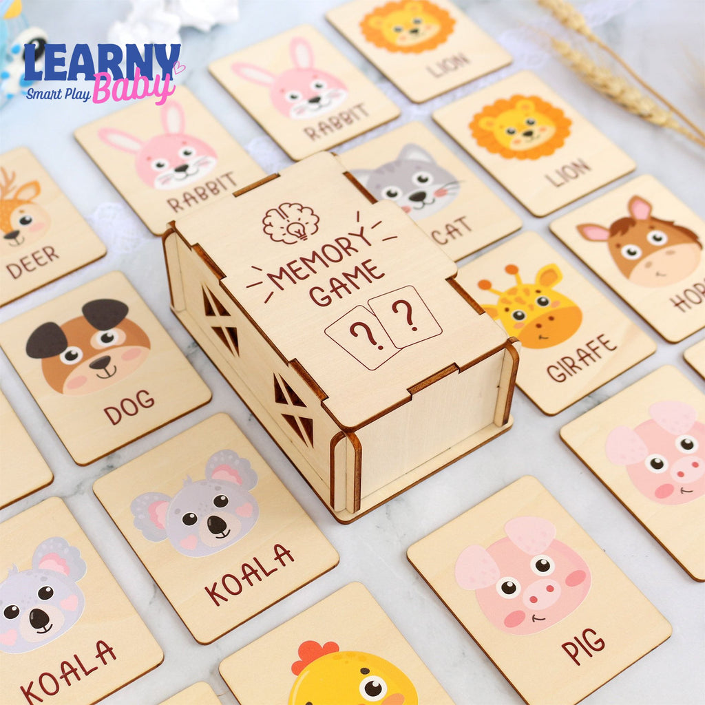 Wooden Animal Matching Game, Montessori Learning Toy for Toddlers, Early Cognitive & Memory Skills, Ages 1.5–4 FCLB01