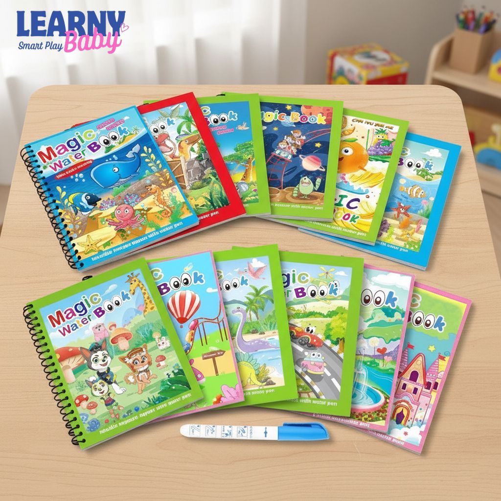 Magic Water Coloring Book for Kids, Reusable Water Painting with Pen, Mess-Free Early Learning Toy, Ages 1.5–5