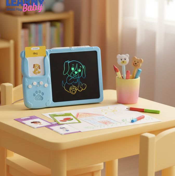 2-in-1 Talking Flash Cards & LCD Writing Tablet for Kids, English Learning & Speech Practice, Montessori Early Education, Ages 2–6