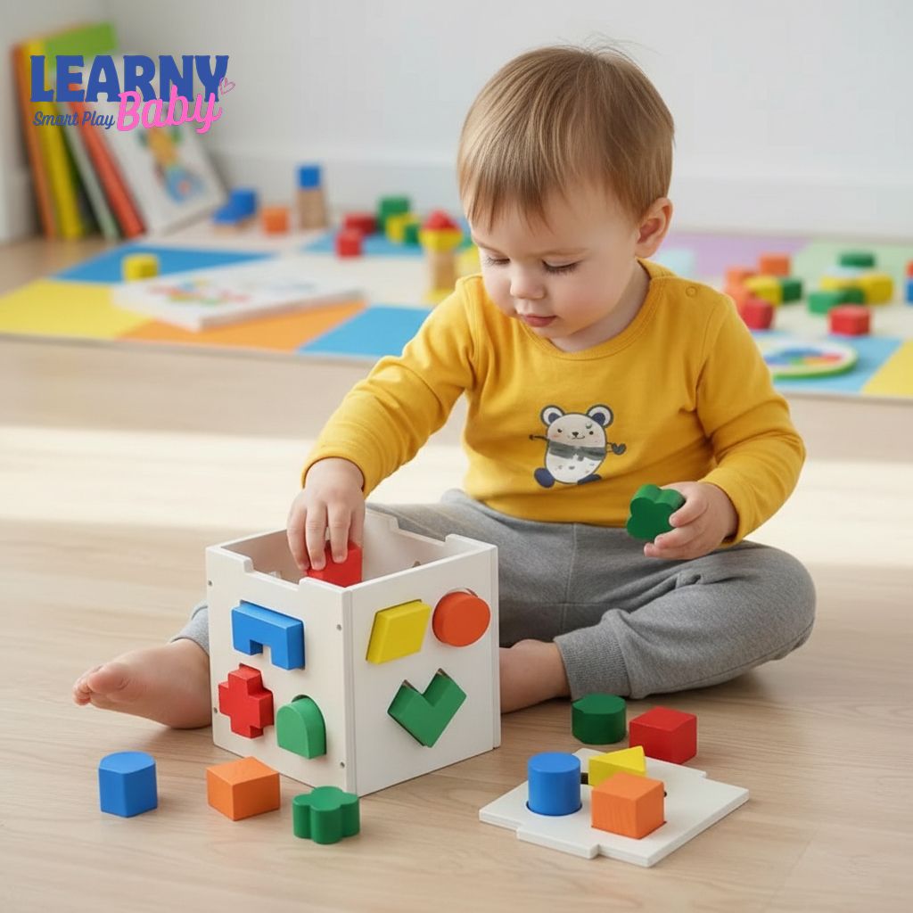 Montessori Wooden Shape Sorter Box Toy with 15 Holes, 3D Geometric Puzzle, Fine Motor & Spatial Skills, Ages 1.5–4