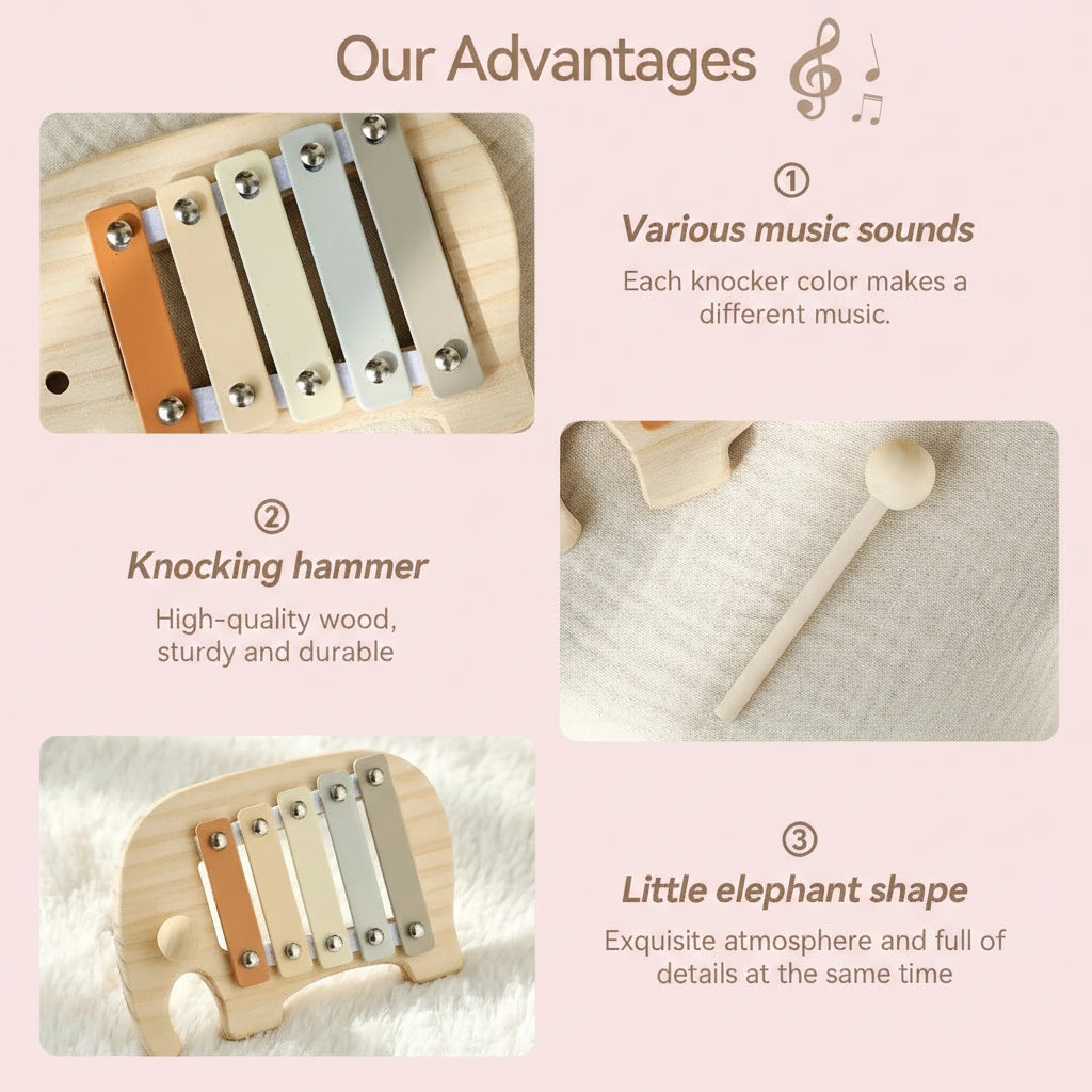 Wooden Baby Xylophone Toy, Montessori Musical Instrument with Mallet, Early Music & Fine Motor Skills, Ages 1–3