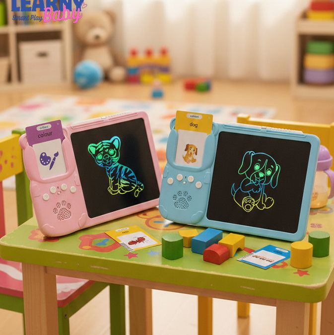 2-in-1 Talking Flash Cards & LCD Writing Tablet for Kids, English Learning & Speech Practice, Montessori Early Education, Ages 2–6