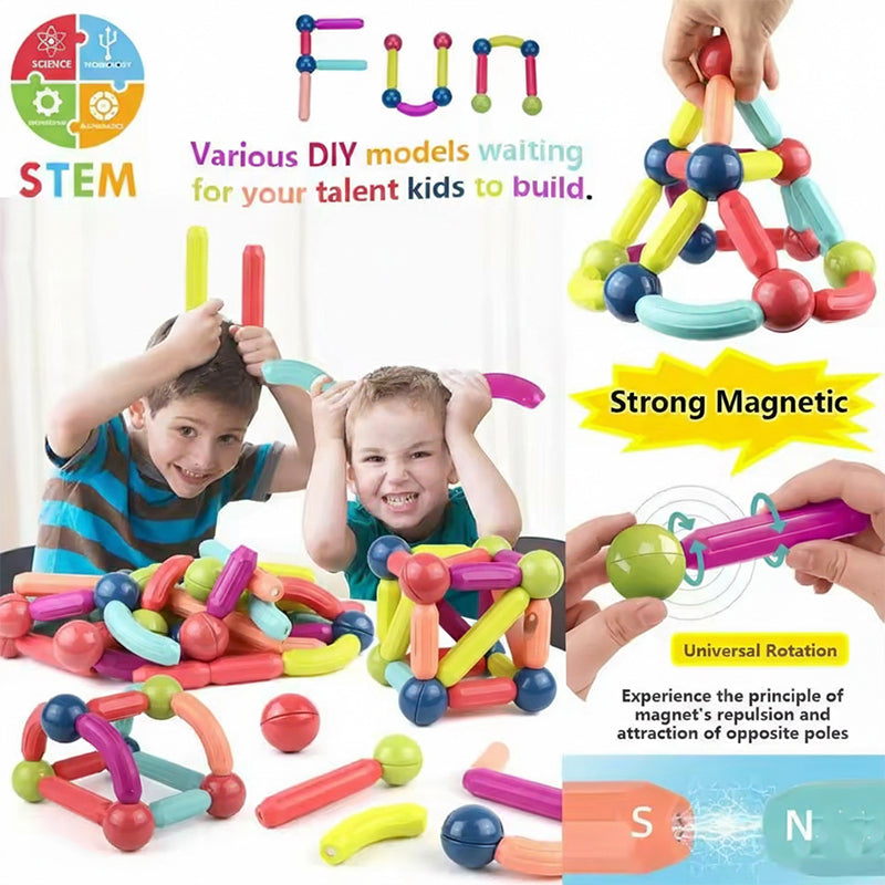 Magnetic Building Blocks Set for Kids, STEM Montessori Rods & Balls Construction Toy, Creative Learning & Spatial Skills, Ages 3–8