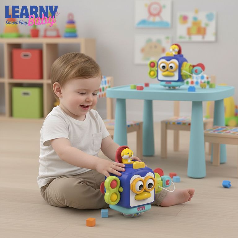 Montessori Busy Board Cube for Toddlers – Sensory Activity Travel Toy with Locks & Fine Motor Skills Learning Box