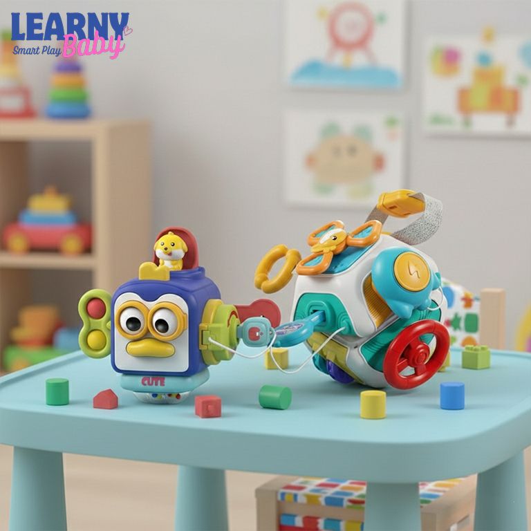 Montessori Busy Board Cube for Toddlers – Sensory Activity Travel Toy with Locks & Fine Motor Skills Learning Box