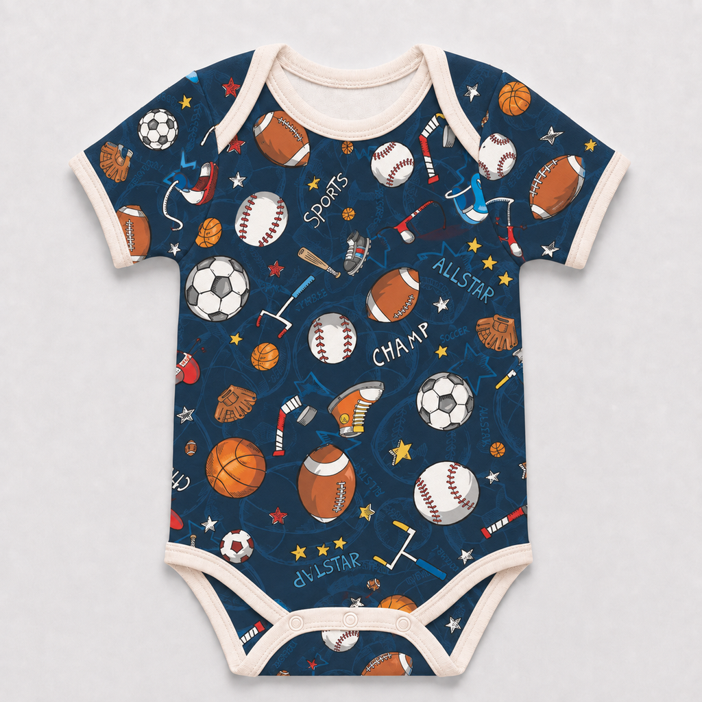 Sports Baby Bodysuit – Bamboo Baby Onesie, Unisex Athletic Sports Print Bodysuit