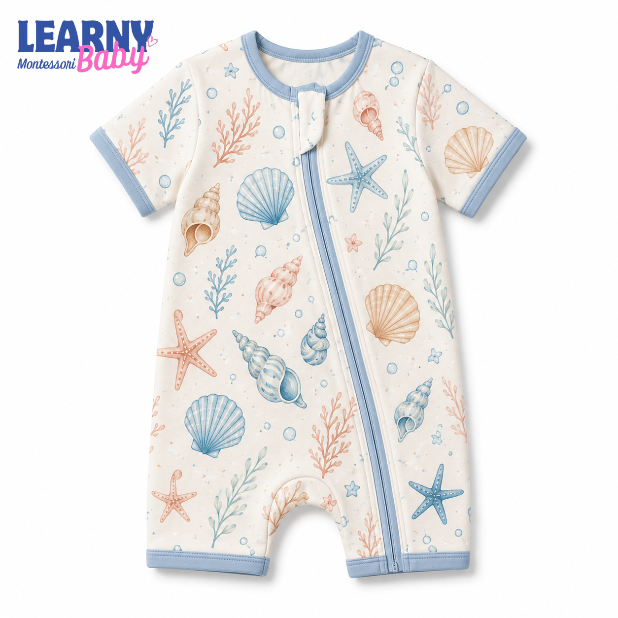 Ocean Seashell Baby Convertible Zippy Pajamas, Coastal Baby Sleeper, Newborn Pajamas, Baby Sleepwear