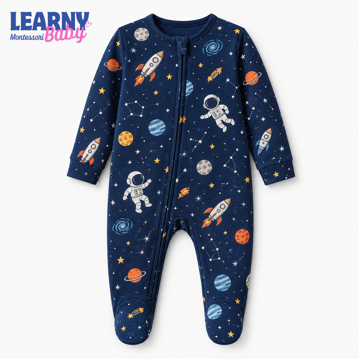 Space Adventure Bamboo Footie Zippy, Newborn Baby Boy Zip-Up Sleeper, Astronaut Coming Home Outfit