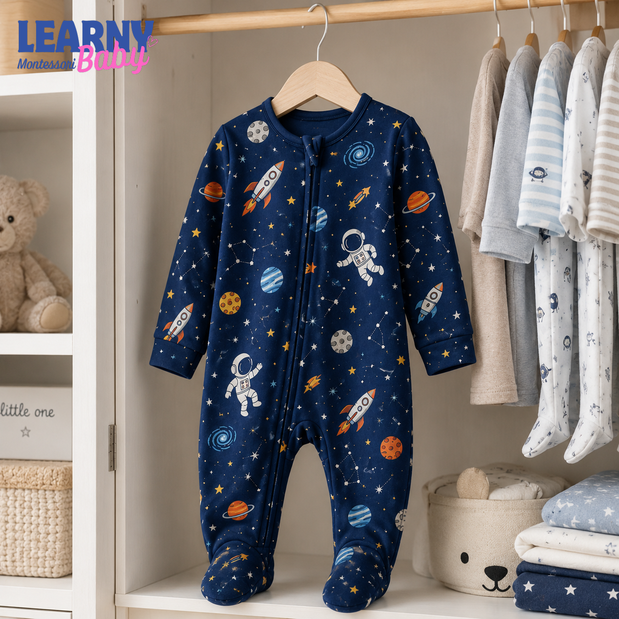 Space Adventure Bamboo Footie Zippy, Newborn Baby Boy Zip-Up Sleeper, Astronaut Coming Home Outfit