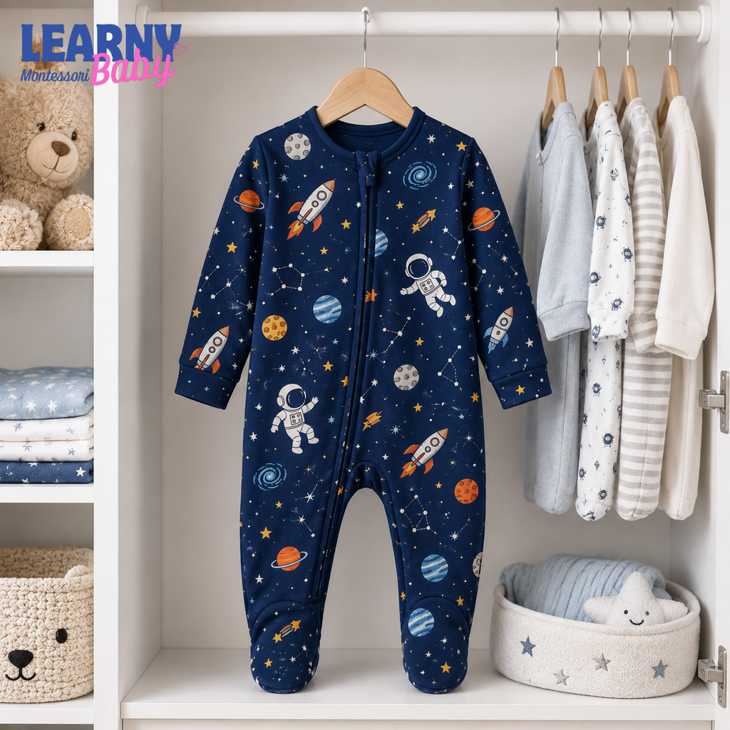 Space Adventure Bamboo Footie Zippy, Newborn Baby Boy Zip-Up Sleeper, Astronaut Coming Home Outfit