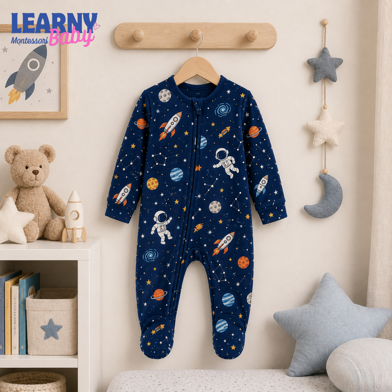 Space Adventure Bamboo Footie Zippy, Newborn Baby Boy Zip-Up Sleeper, Astronaut Coming Home Outfit