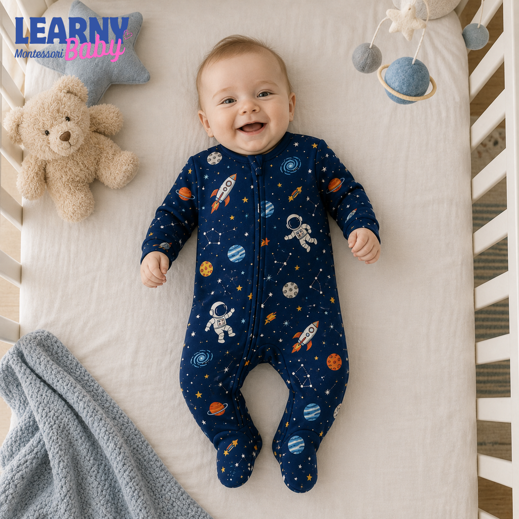 Space Adventure Bamboo Footie Zippy, Newborn Baby Boy Zip-Up Sleeper, Astronaut Coming Home Outfit