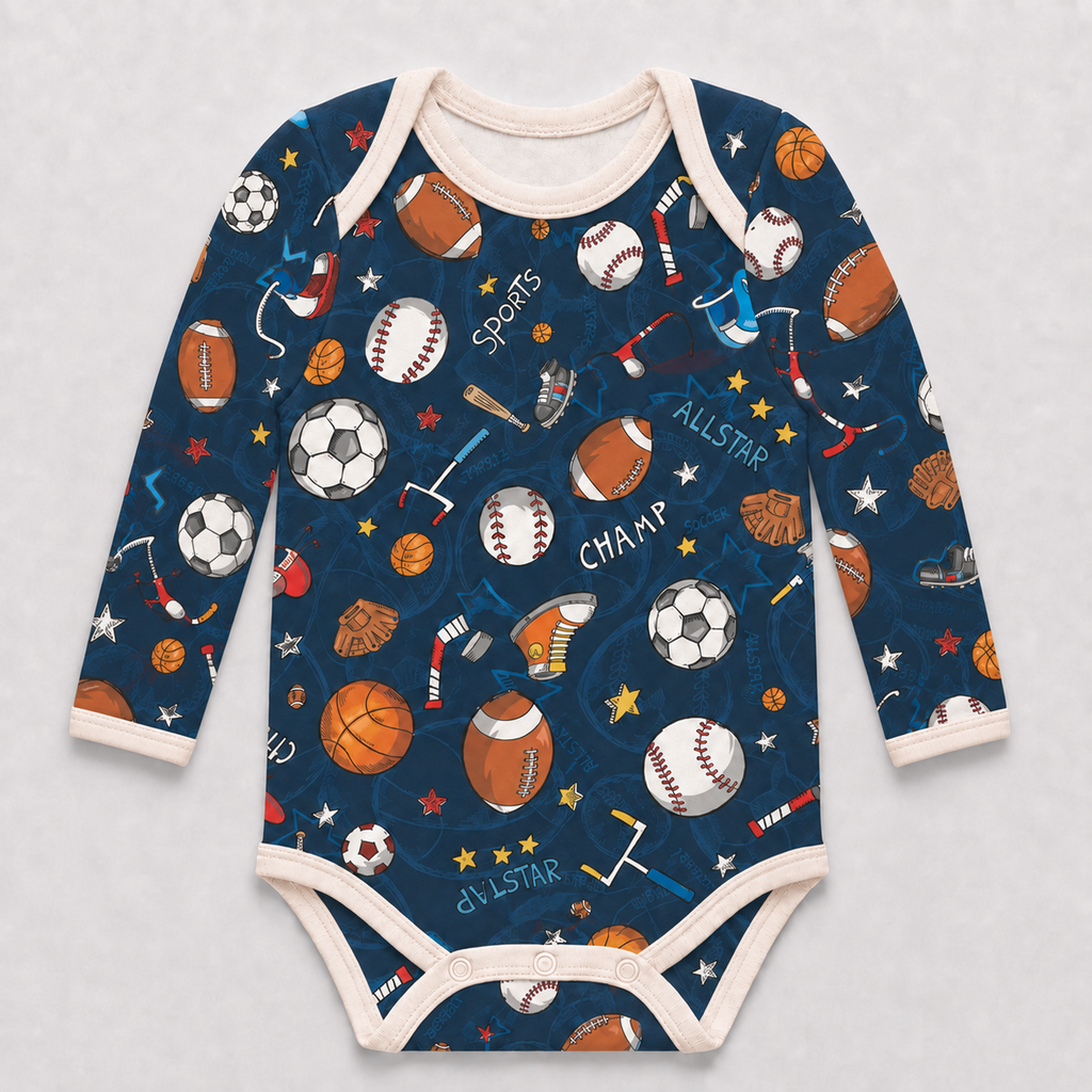 Sports Baby Bodysuit – Bamboo Baby Onesie, Unisex Athletic Sports Print Bodysuit