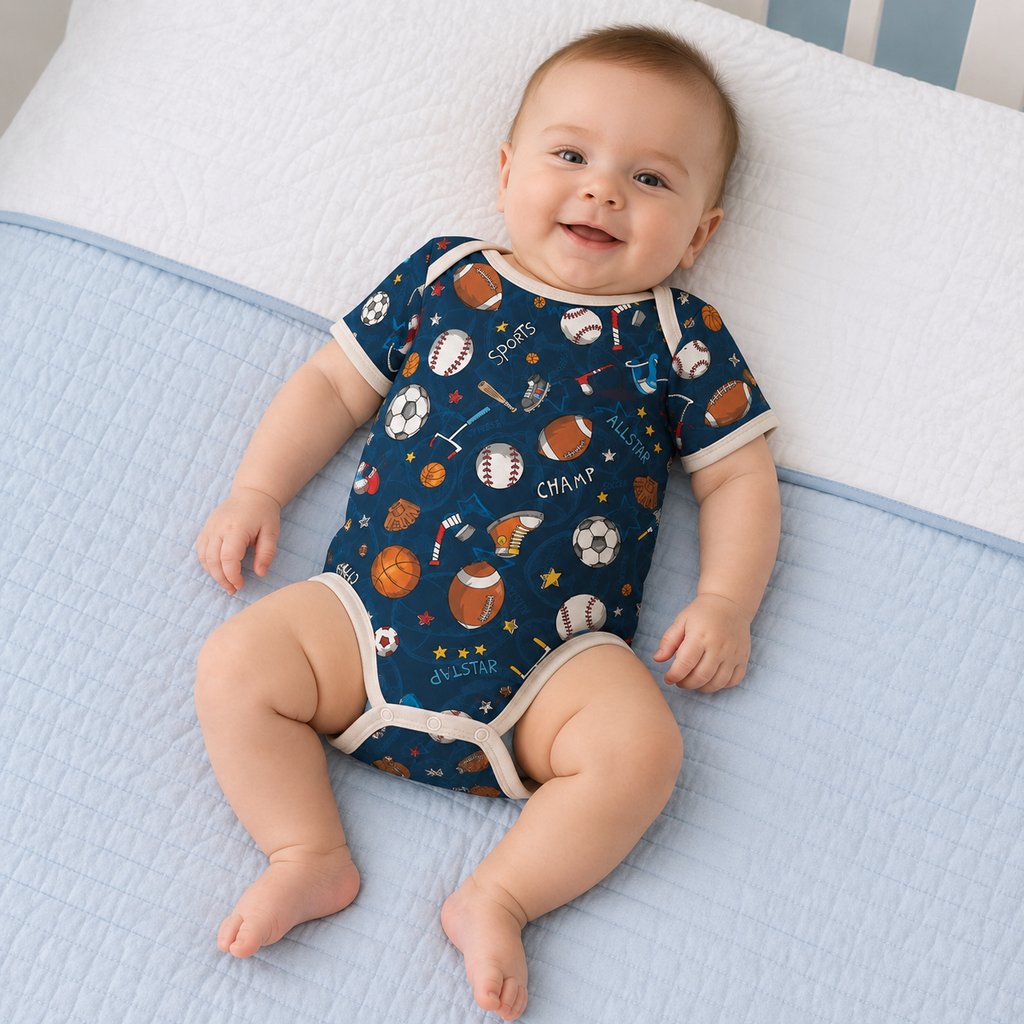 Sports Baby Bodysuit – Bamboo Baby Onesie, Unisex Athletic Sports Print Bodysuit