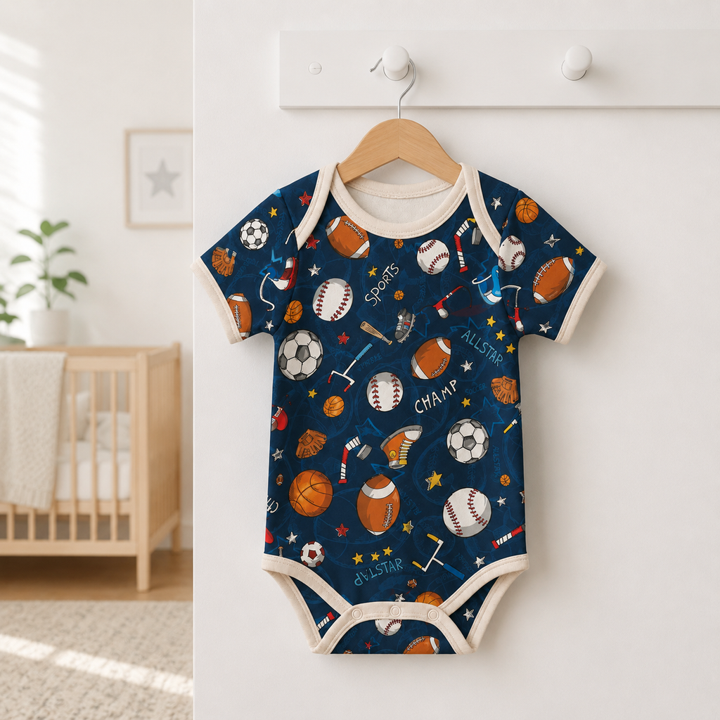 Sports Baby Bodysuit – Bamboo Baby Onesie, Unisex Athletic Sports Print Bodysuit
