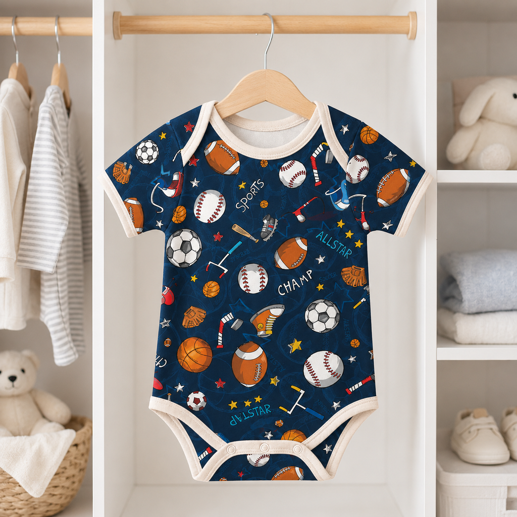 Sports Baby Bodysuit – Bamboo Baby Onesie, Unisex Athletic Sports Print Bodysuit
