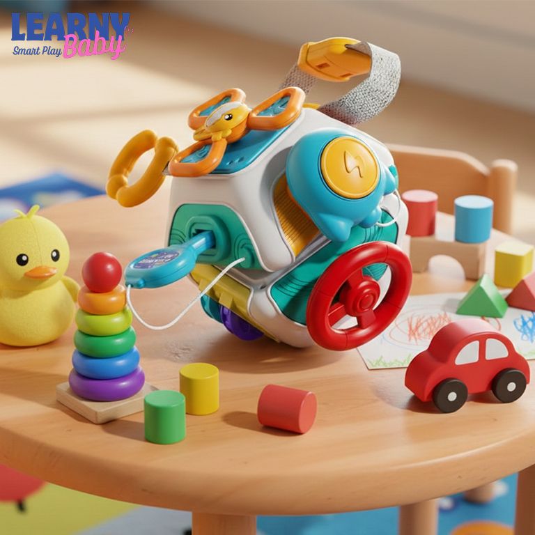 Montessori Busy Board Cube for Toddlers – Sensory Activity Travel Toy with Locks & Fine Motor Skills Learning Box