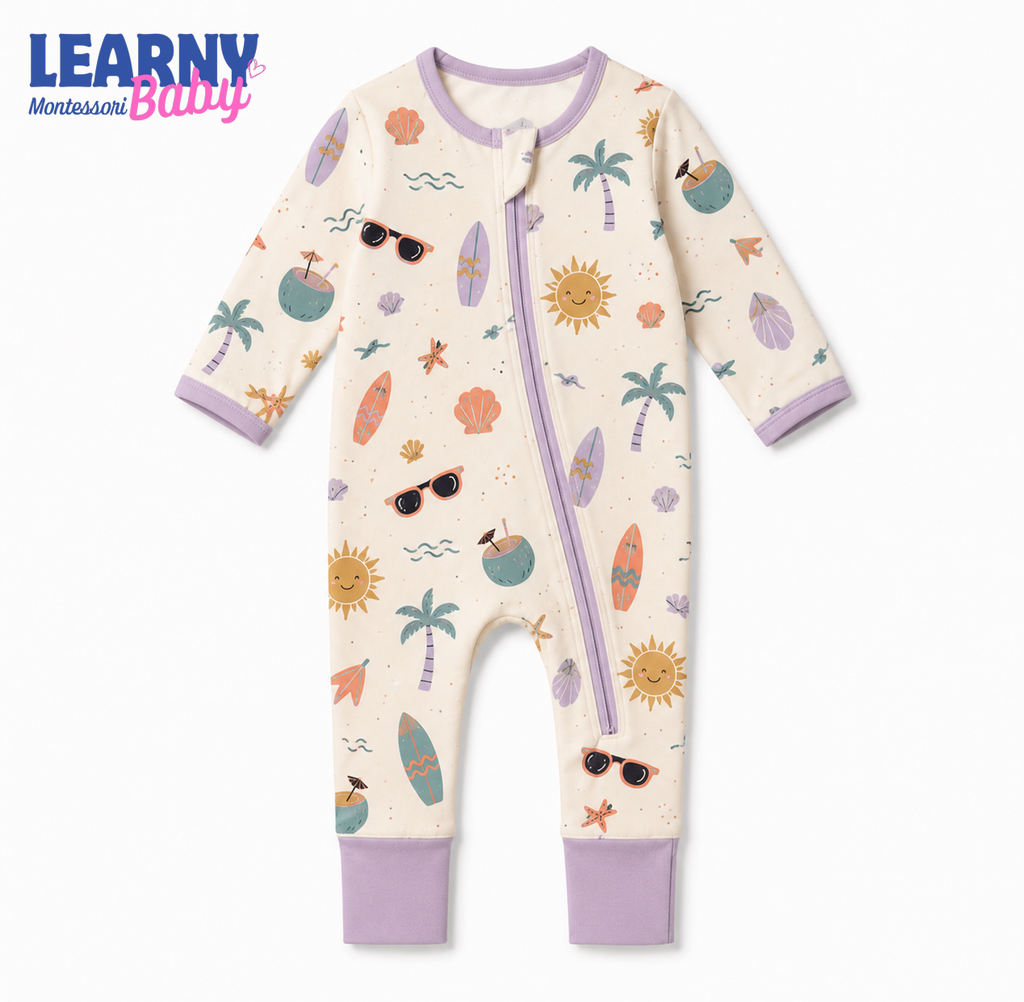 Summer Surf and Sunshine Baby Convertible Zippy Pajamas, Beach Baby Sleeper, Summer Newborn Pajamas, Toddler Sleepwear