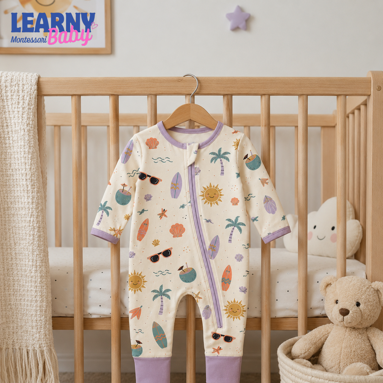 Summer Surf and Sunshine Baby Convertible Zippy Pajamas, Beach Baby Sleeper, Summer Newborn Pajamas, Toddler Sleepwear