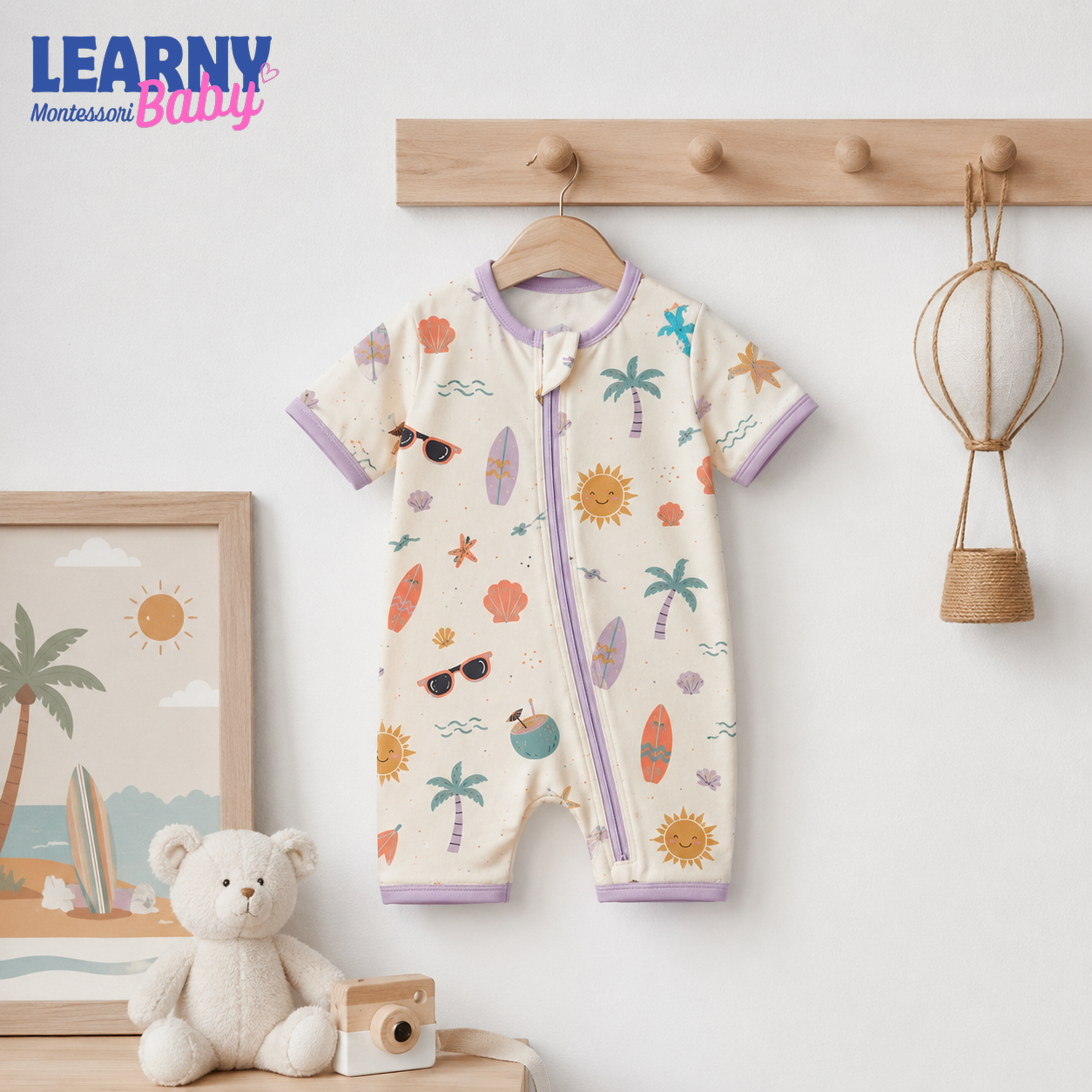 Summer Surf and Sunshine Baby Convertible Zippy Pajamas, Beach Baby Sleeper, Summer Newborn Pajamas, Toddler Sleepwear