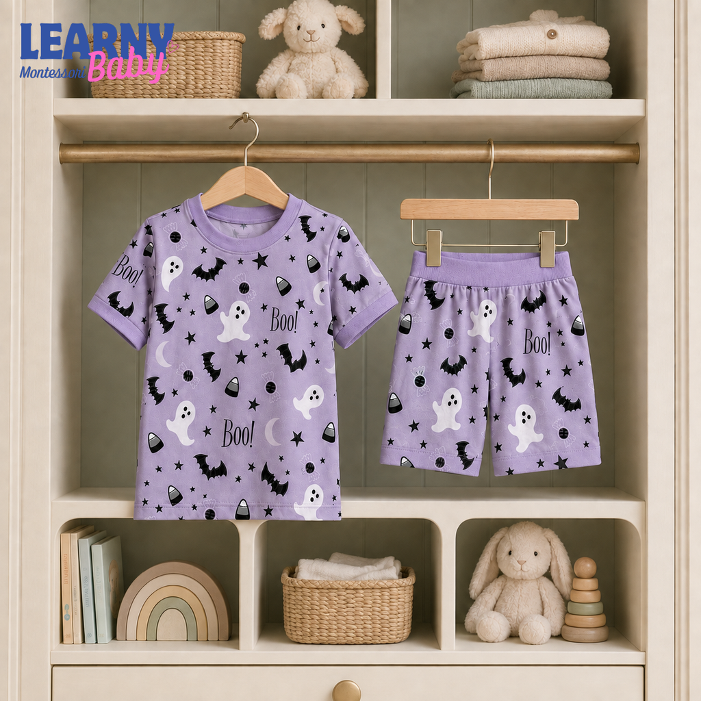 Spooky Boo Ghost Halloween Long-Sleeve Bamboo Pajama Set for Kids