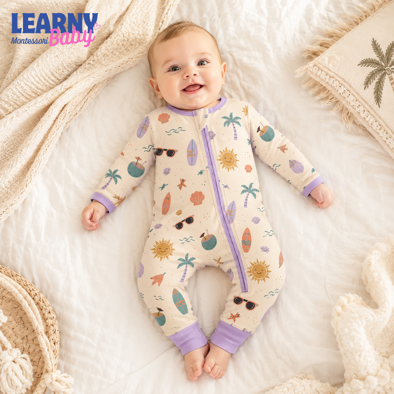 Summer Surf and Sunshine Baby Convertible Zippy Pajamas, Beach Baby Sleeper, Summer Newborn Pajamas, Toddler Sleepwear