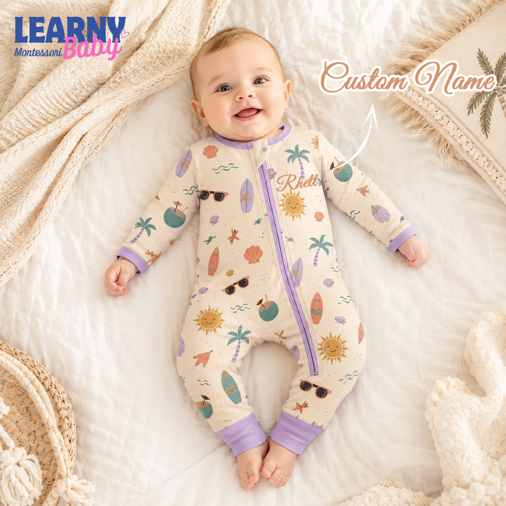 Summer Surf & Sunshine Bamboo Baby Convertible Zippy, Beach Bamboo Baby Pajamas, Summer Newborn Bamboo Sleeper