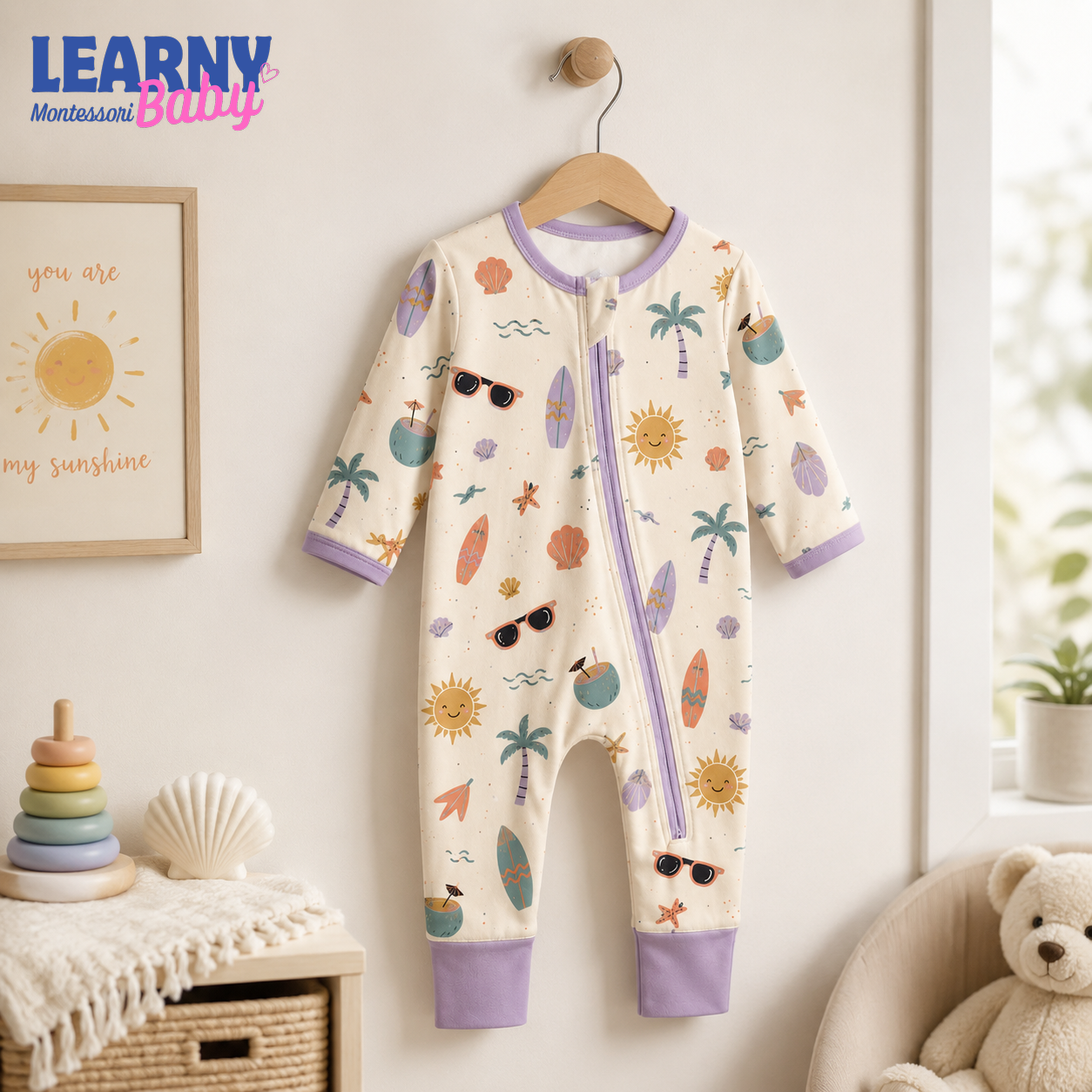 Summer Surf and Sunshine Baby Convertible Zippy Pajamas, Beach Baby Sleeper, Summer Newborn Pajamas, Toddler Sleepwear