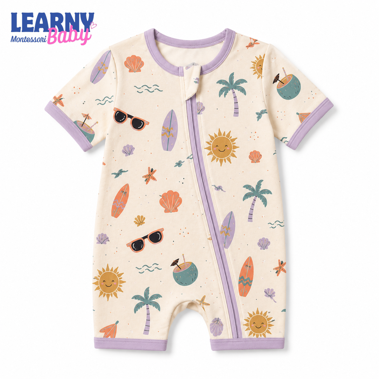 Summer Surf and Sunshine Baby Convertible Zippy Pajamas, Beach Baby Sleeper, Summer Newborn Pajamas, Toddler Sleepwear