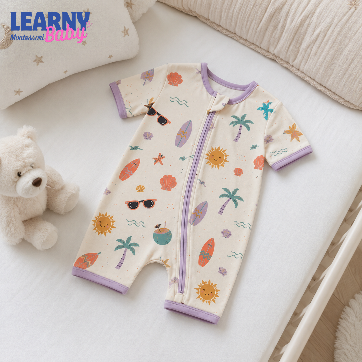 Summer Surf and Sunshine Baby Convertible Zippy Pajamas, Beach Baby Sleeper, Summer Newborn Pajamas, Toddler Sleepwear