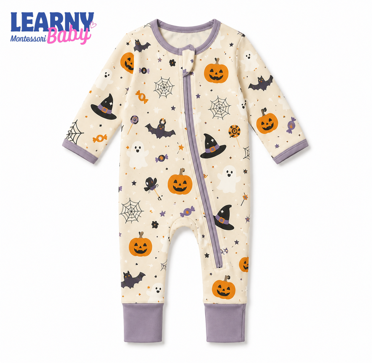 Halloween Pumpkin and Ghost Baby Convertible Zippy Pajamas, Halloween Baby Sleeper, Spooky Newborn Pajamas, Toddler Sleepwear