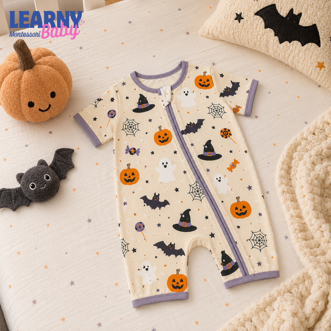 Halloween Pumpkin and Ghost Baby Convertible Zippy Pajamas, Halloween Baby Sleeper, Spooky Newborn Pajamas, Toddler Sleepwear