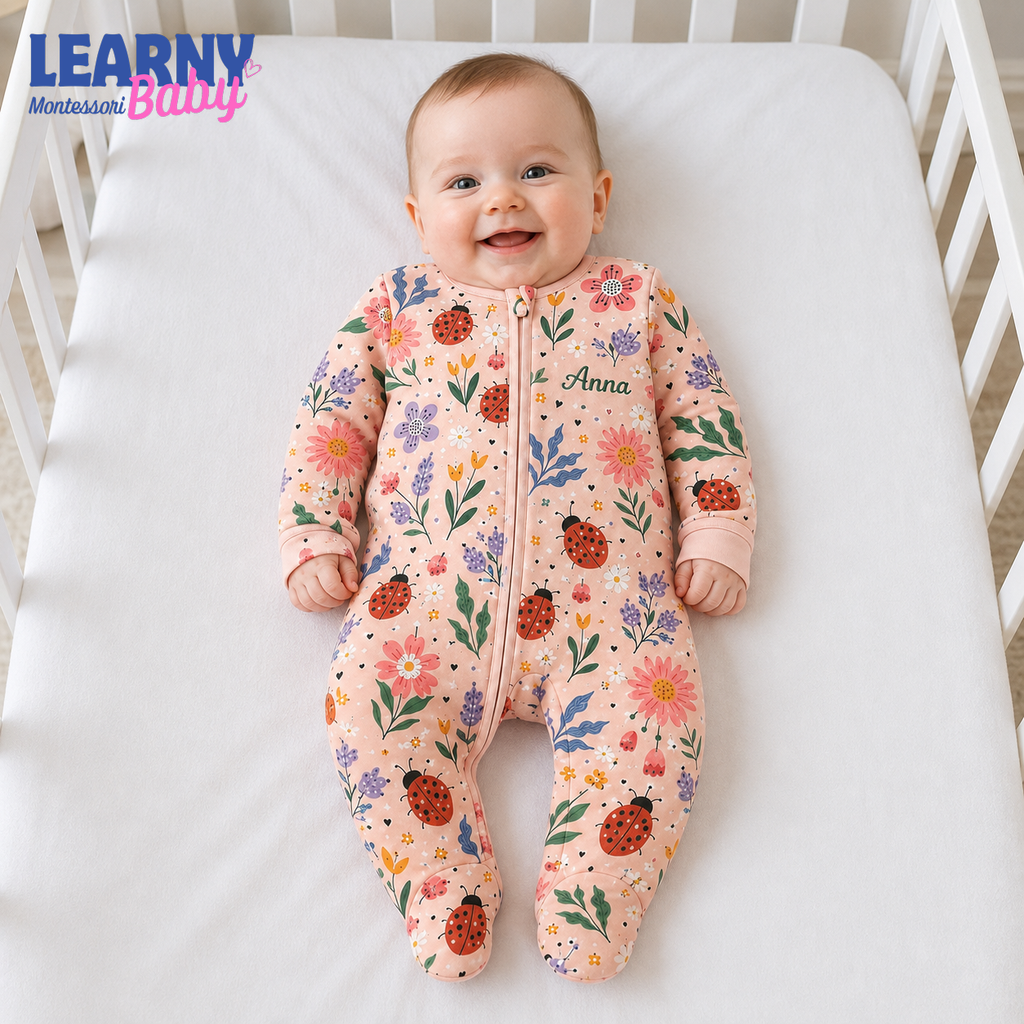 Personalized Ladybug Floral Bamboo Footie Zippy, Custom Name Baby Girl Pajamas, Newborn Outfit