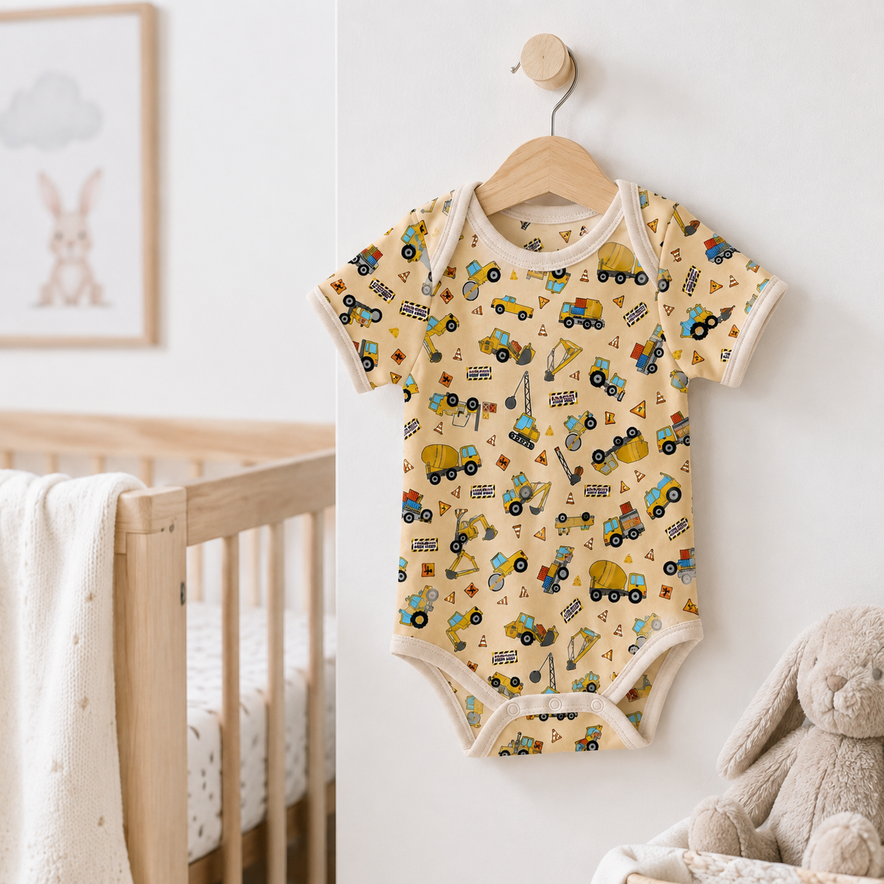 Construction Vehicles Bamboo Baby Bodysuit – Truck and Digger Infant Onesie