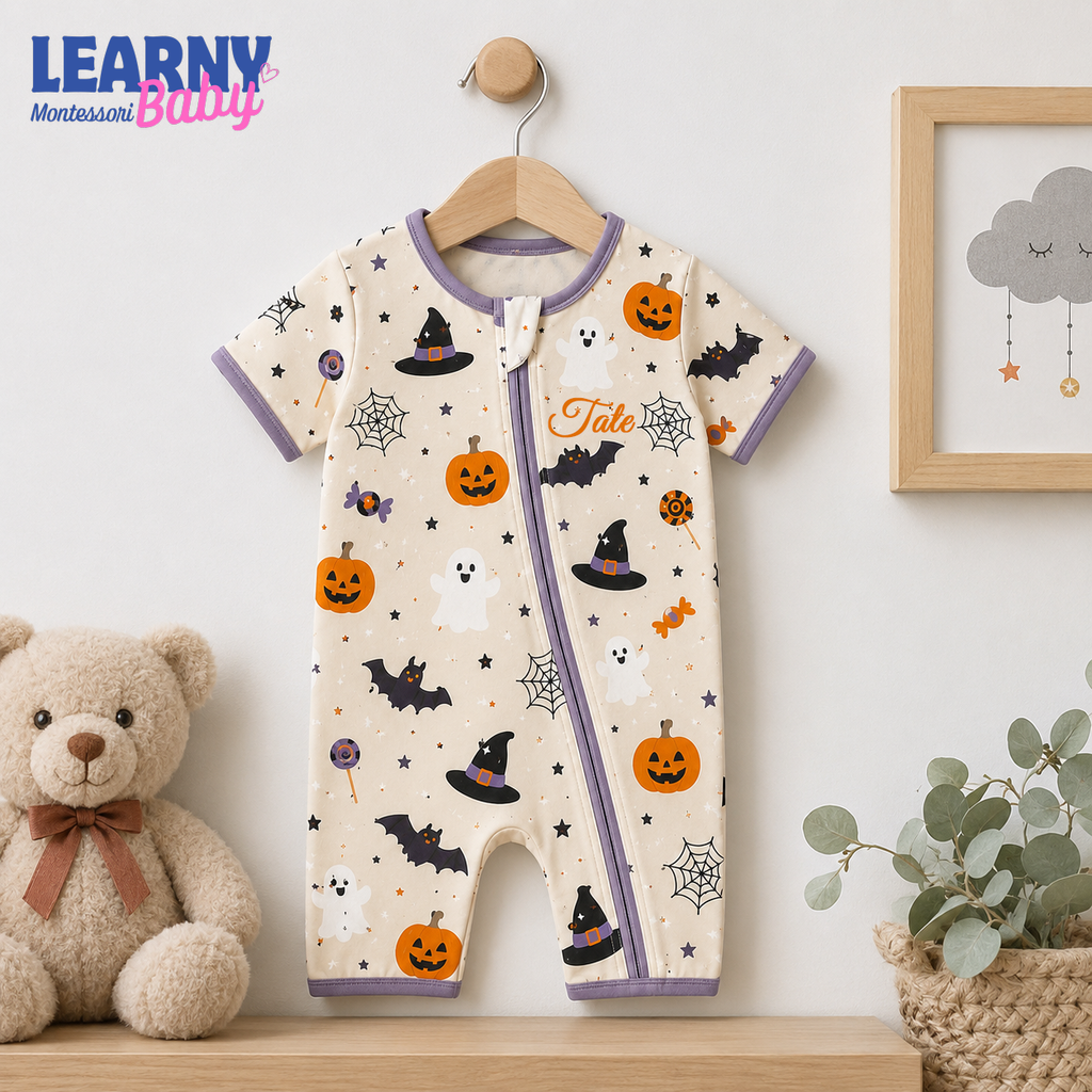 Halloween Pumpkin & Ghost Bamboo Baby Convertible Zippy, Spooky Bamboo Baby Pajamas, Newborn Bamboo Sleeper