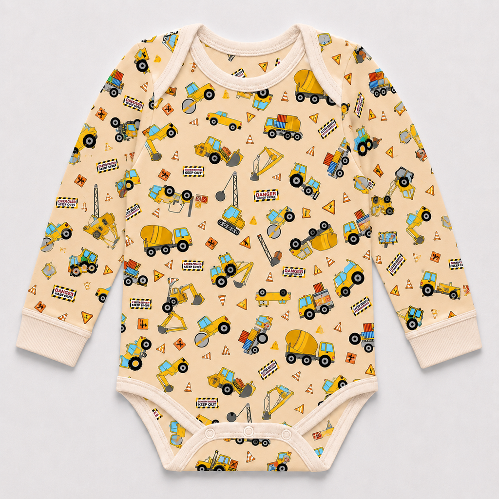 Construction Vehicles Bamboo Baby Bodysuit – Truck and Digger Infant Onesie