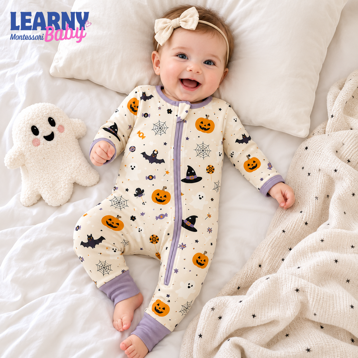 Halloween Pumpkin and Ghost Baby Convertible Zippy Pajamas, Halloween Baby Sleeper, Spooky Newborn Pajamas, Toddler Sleepwear