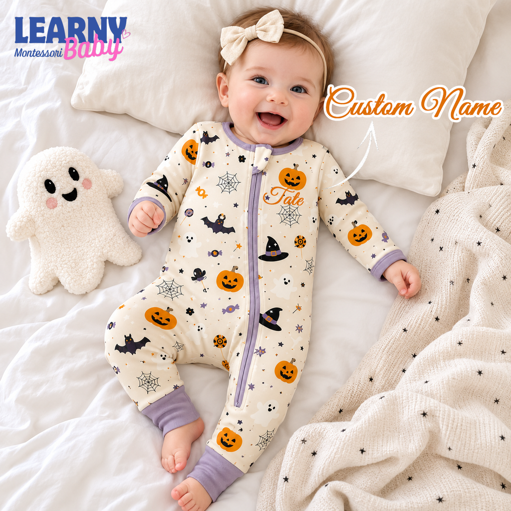 Halloween Pumpkin & Ghost Bamboo Baby Convertible Zippy, Spooky Bamboo Baby Pajamas, Newborn Bamboo Sleeper